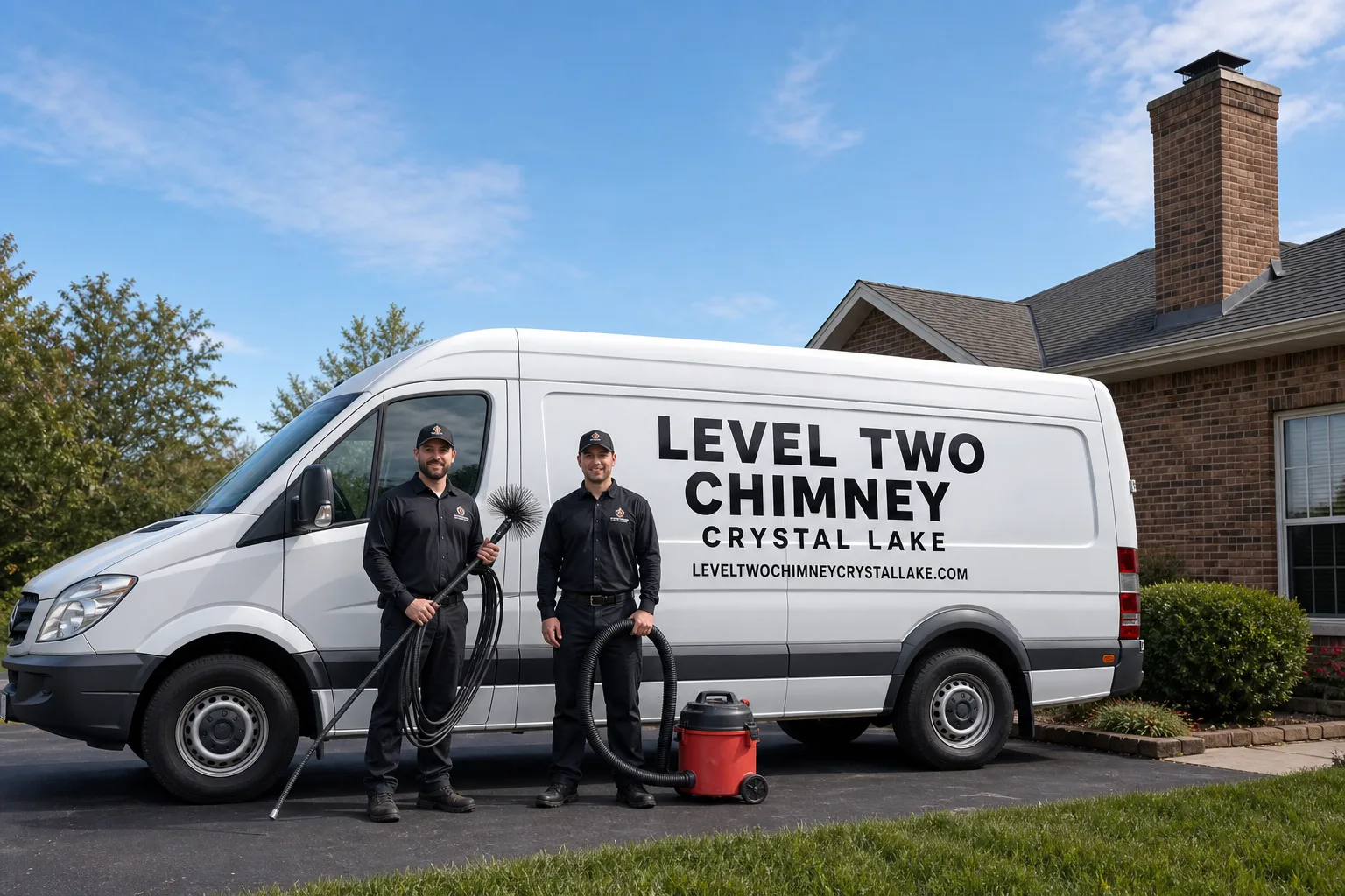 Level Two Chimney Crystal Lake chimney cleaning service vehicle and crew in Crystal Lake, IL